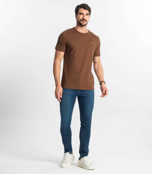 Camiseta Masculina Cotton Listrado Diametro Marrom