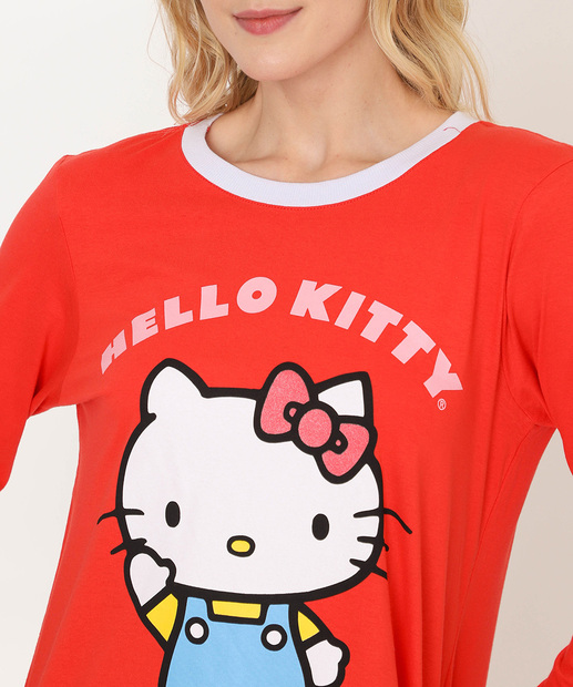 Camisola Feminina Manga Longa Hello Kitty Vermelho