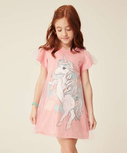  Vestido Infantil Fantasia Tule Unicórnio Marisa Tam 4 a 10