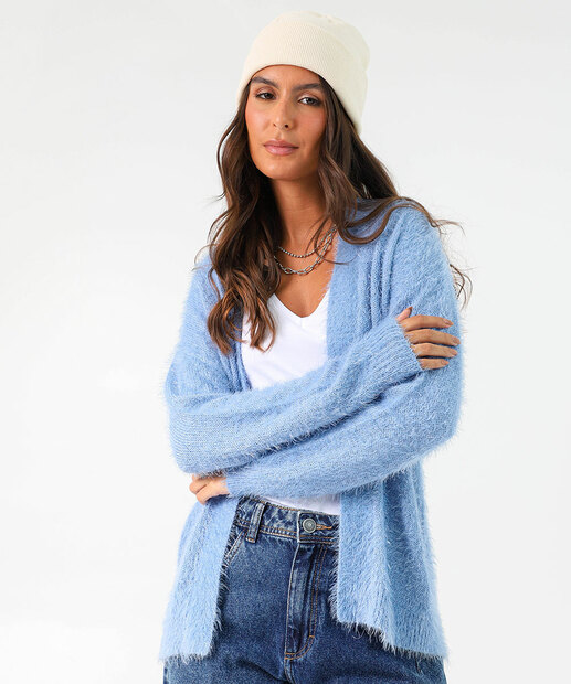 Image_Cardigan Feminino Tricô Alongado Pelúcia Marisa Azul