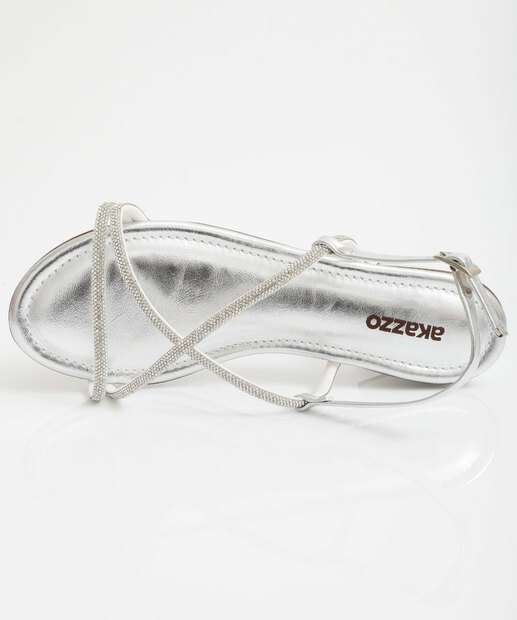 Sandália Feminina Salto Grosso Metalizada Prateada