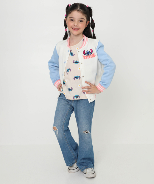 Jaqueta infantil Moletom Bomber Stitch Disney Tam 4 a 10 Off white