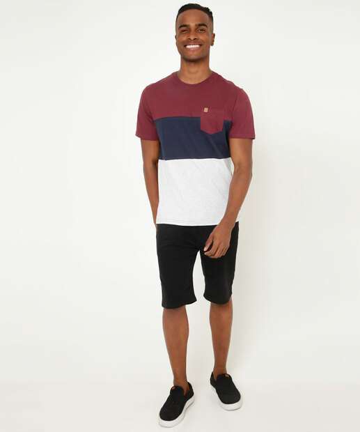 Camiseta Masculina Recorte Bolso Manga Curta MR