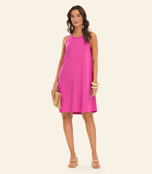Vestido Curto Visco Maquinetada Feminino Rovitex Rosa