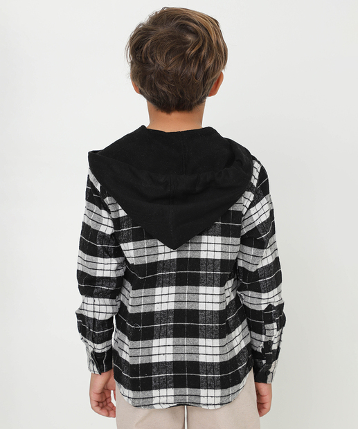 Camisa Infantil Xadrez Flanelada Capuz  MR Tam 4 a 10 Preto
