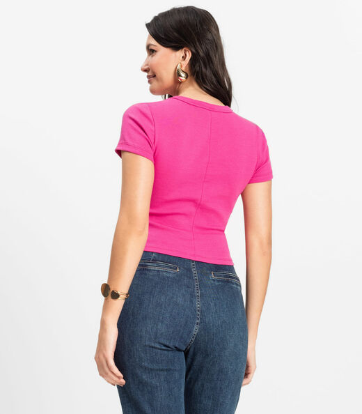 Blusa Cropped Ribana Básica Rovitex Rosa