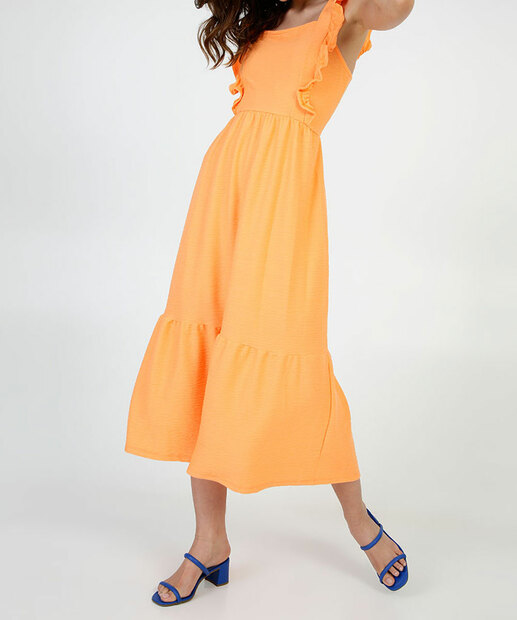 Vestido Midi Feminino Textura Babado Alças Largas Marisa