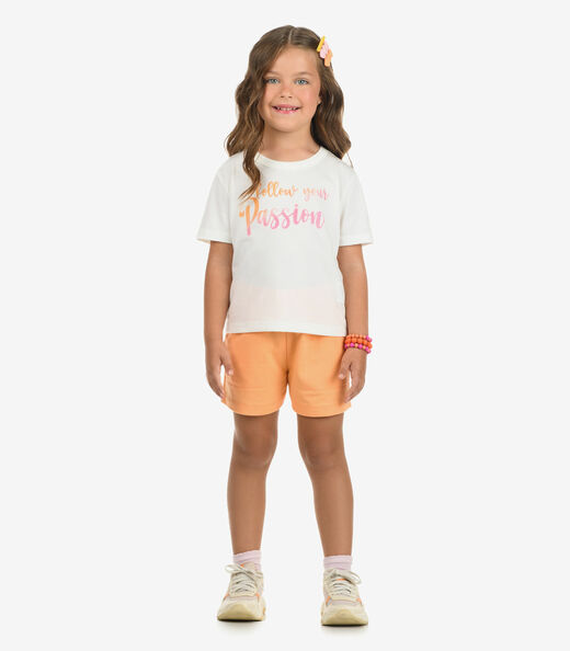 Conjunto Blusa com Shorts Meia Malha Rovi Kids Bege