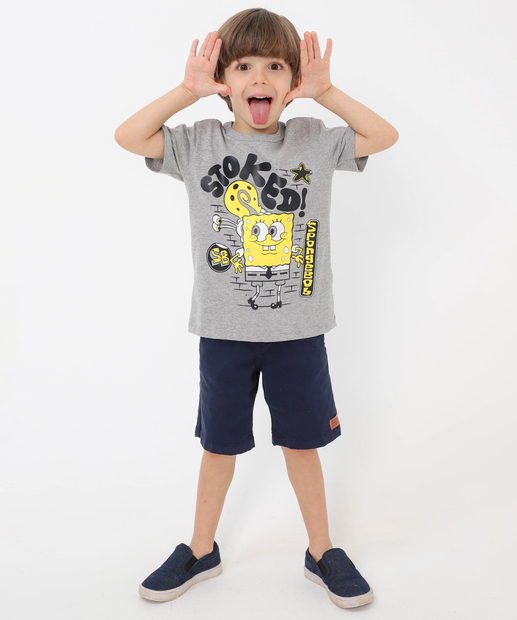 Camiseta Infantil Bob Esponja Tam 4 a 10 Cinza