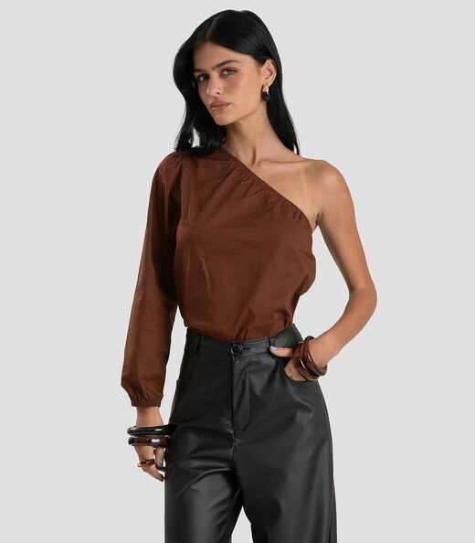 Image_Blusa Feminina Manga Única em Tricoline Dianna Marrom