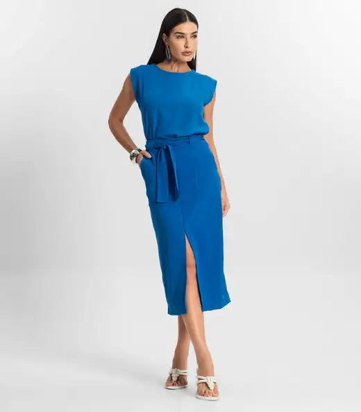 Saia Feminina Midi Endless Azul