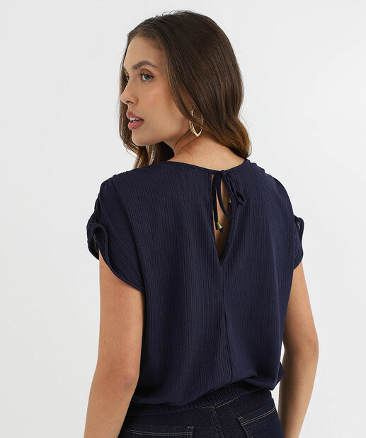 Blusa Feminina Canelada Manga Curta Marisa Azul