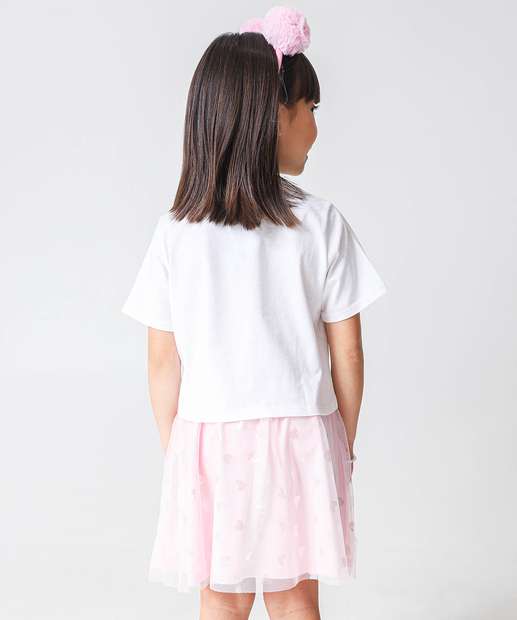 Conjunto Infantil Coração Tule Marisa Tam 4 a 10 Off White