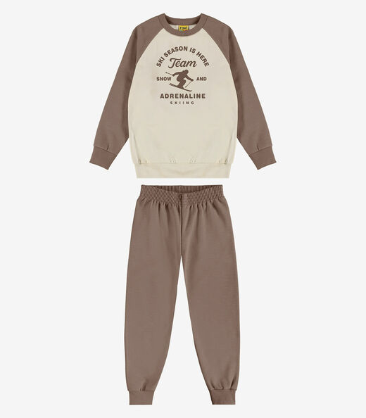 Conjunto Blusão com Calça Moletom Molinê Rovi Kids Marrom