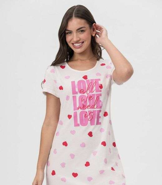 Camisola Feminina Corações Mensageira Da Paz Branco