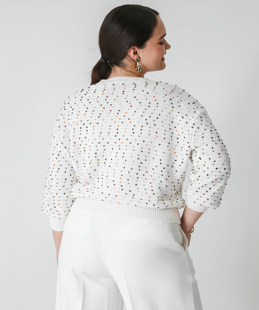 Suéter Plus Size Feminino Tricô Poá Marisa Off White
