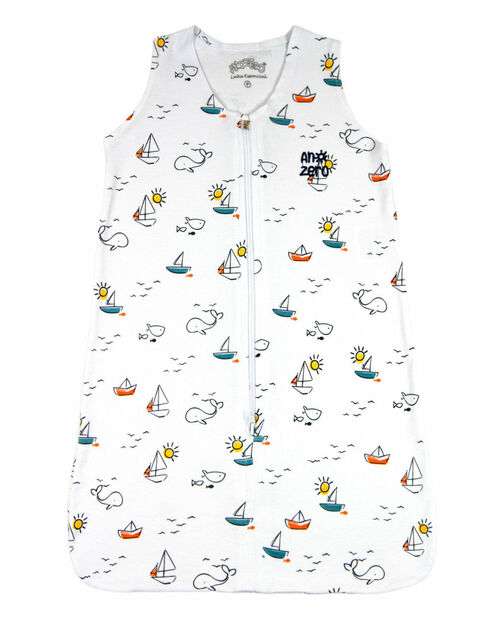 Image_Saco de Dormir Casulo de Bebê Pijama Suedine Estampado Barquinhos - Branco