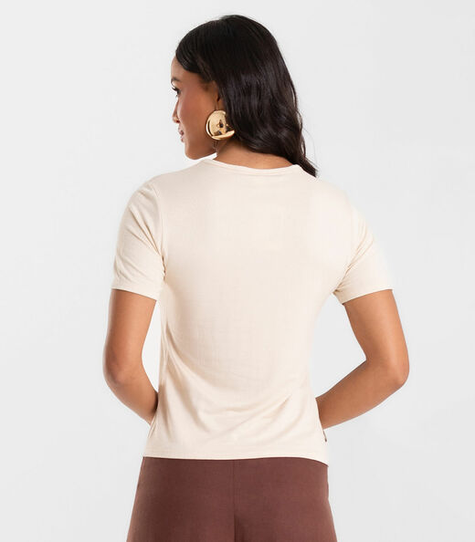 Blusa Feminina Básica Visco Maquinetada Rovitex Bege
