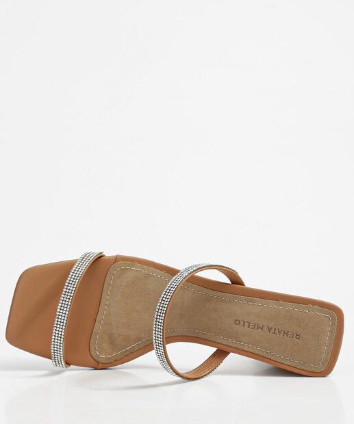 Tamanco Feminino Tiras Strass Salto Grosso Renata Mello