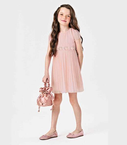 Vestido Chiffon Plissado Trick Nick Rosa