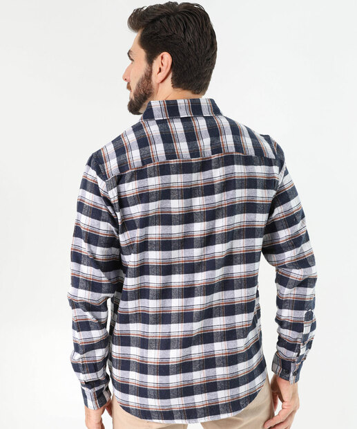 Camisa Masculina Xadrez Manga Longa Marisa Bege