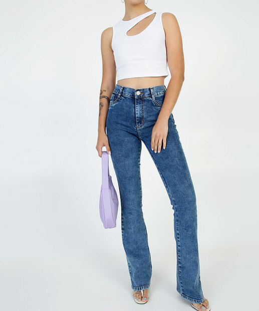 Blusa Cropped Regata Feminina Canelada Vazado Marisa