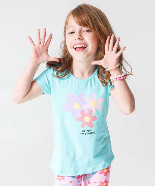 Conjunto Infantil Floral Marisa Tam 4 a 10 Azul