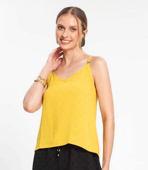 Blusa De Alça Regulável Em Air Flow Poá Rovitex Amarelo