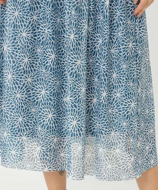 Saia Feminina Midi Evasê Tule Estampada Marisa