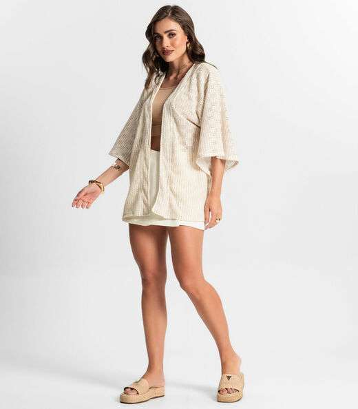 Kimono Feminino Em Tricot Endless Bege