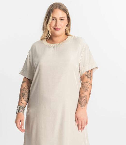 Vestido Super Midi Plus Size Secret Glam Bege