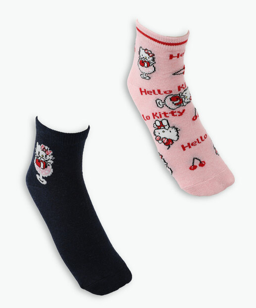 Image_Kit 2 Pares Meias Feminina Cano Curto Hello Kitty Preto