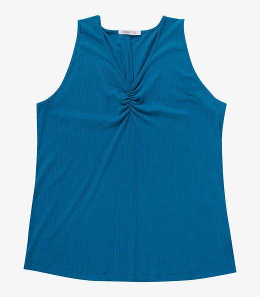 Regata Plus Size Em Ribana Canelada Secret Glam Azul