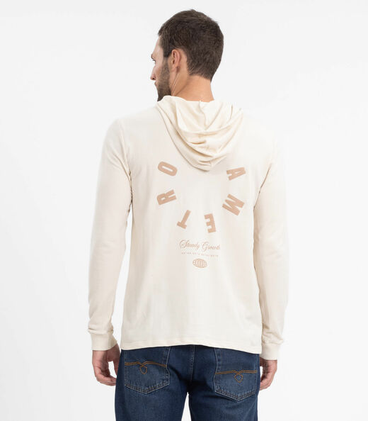 Camiseta Masculina Manga Longa Com Capuz Diametro Bege