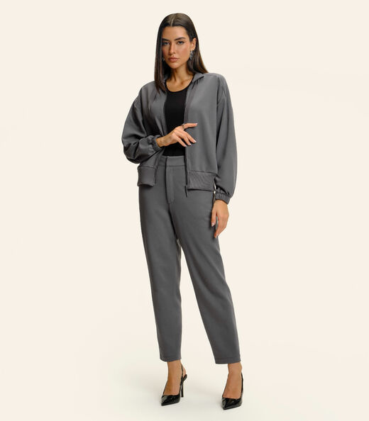Jaqueta Feminina Gola Alta Com Cadarço Endless Cinza