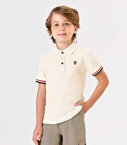 Image_Polo Infantil Manga Curta Piquet Trick Nick Bege