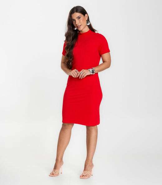 Vestido Feminino Canelado Infinita Cor Vermelho