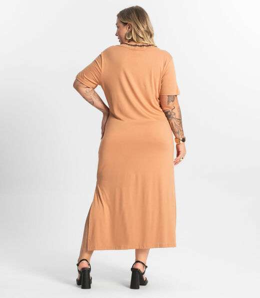 Vestido Super Midi Plus Size Secret Glam Marrom