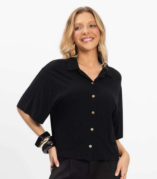 Camisa Oversized Visco Maquinetada Rovitex Preto