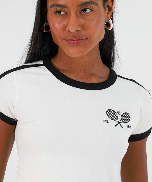 Blusa Cropped Feminina Estampa Frontal Marisa Off White