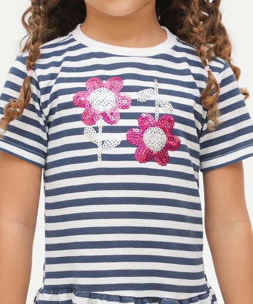Vestido Infantil Listrado Paetês Marisa Tam 4 a 10