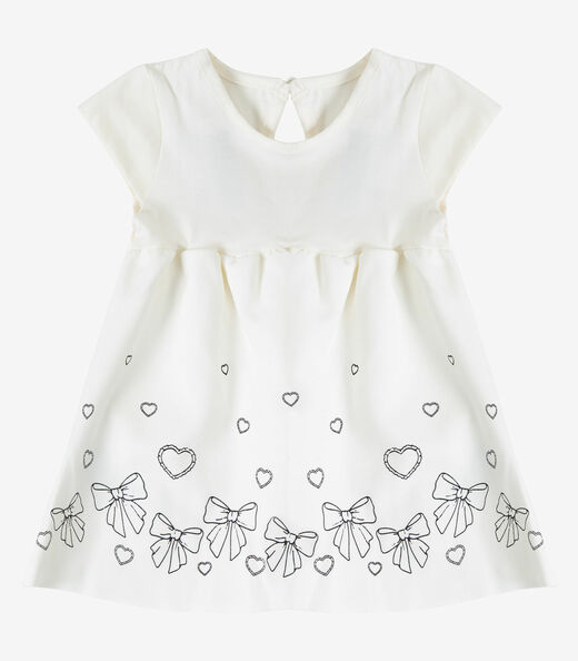 Vestido Infantil Manga Curta Em Cotton Select Bege