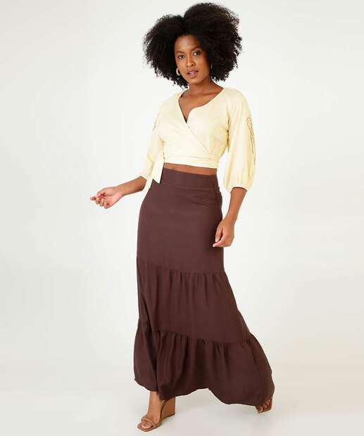 Blusa Cropped Feminina Bordado Manga 7/8 Marisa