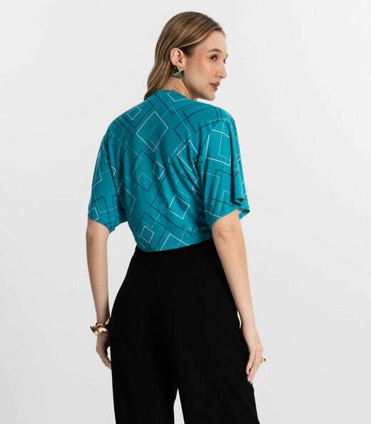 Blusa Com transpassado Em Forma De Nó Rovitex Azul
