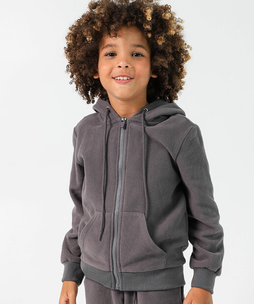 Conjunto Infantil Fleece Capuz Marisa Tam 4 a 10 Cinza