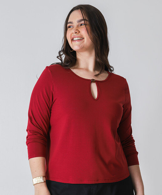 Image_Blusa Plus Size Feminina Aviamento Manga Longa Marisa Marrom