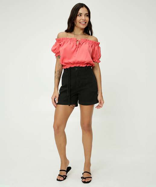 Short Cintura Alta Feminino Sarja Marisa