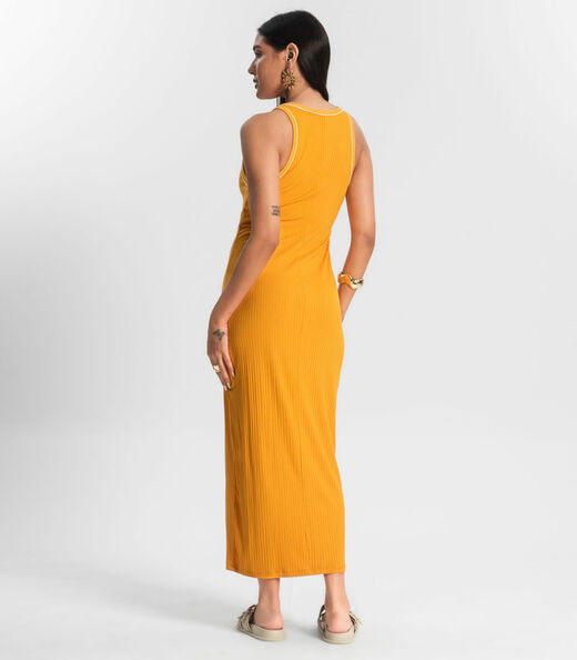 Vestido Midi sem Manga Ribana Canelada Amarelo
