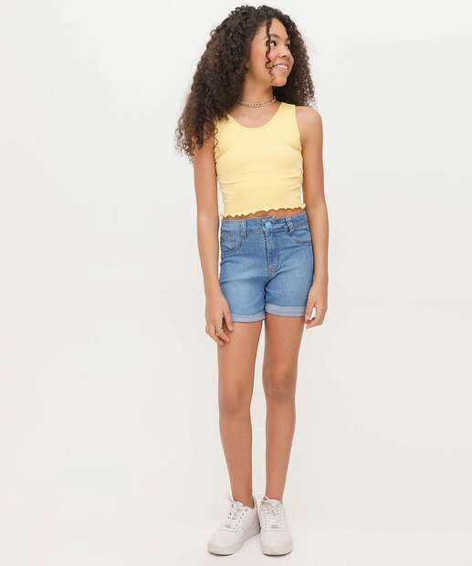 Blusa Regata Cropped Sem Costura Juvenil TAM 10 a 16 Marisa Amarelo