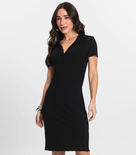 Vestido De Ribana Canelado Feminino Endless Preto